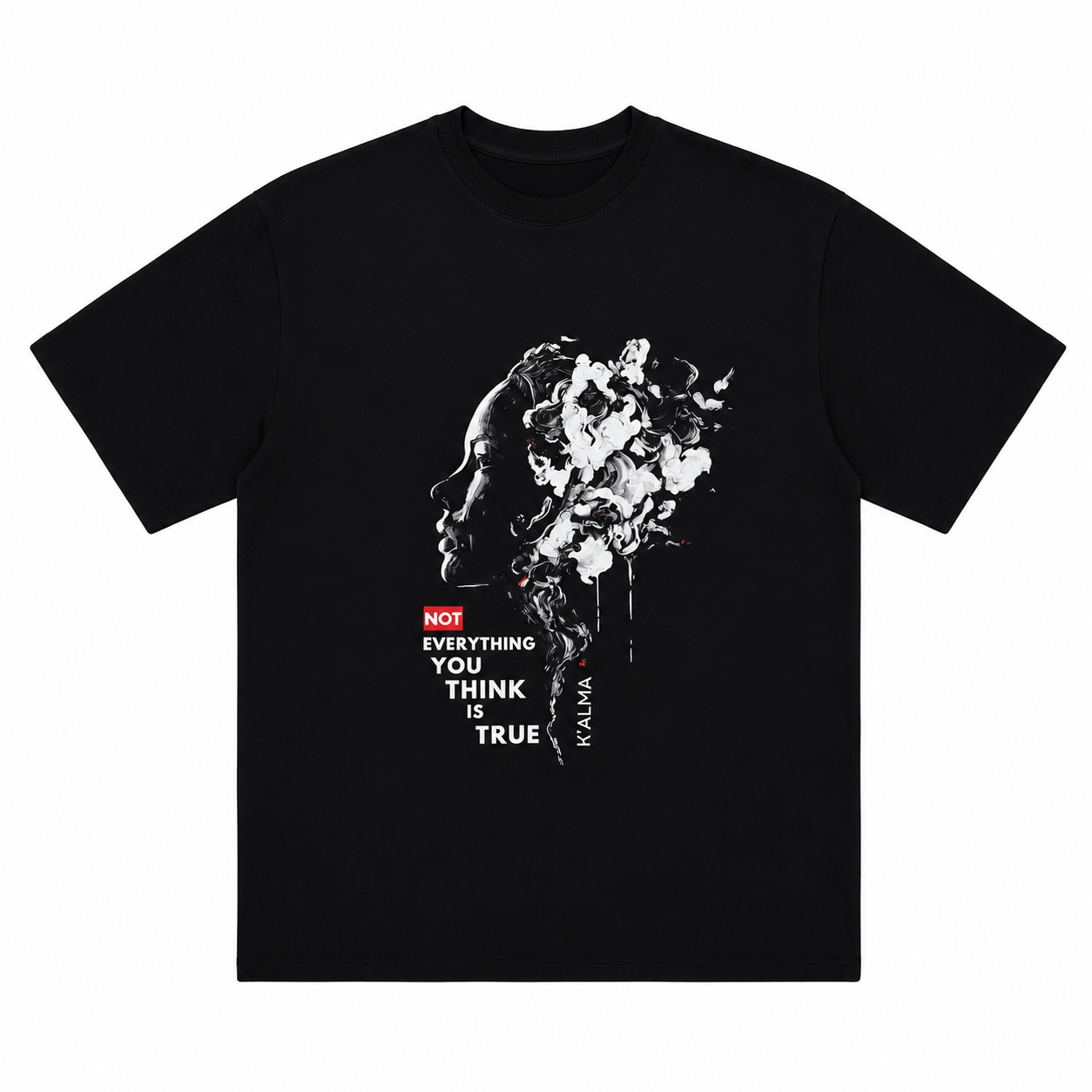 CAMISETA OVERSIZE NOT EVERYTHING YOU THINK IS TRUE NEGRA