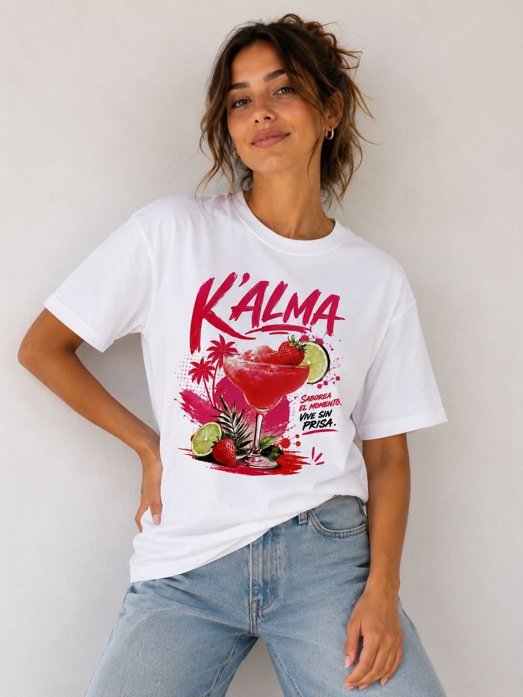 CAMISETA OVERSIZE K'ALMA SUNSET SPLASH BLANCA