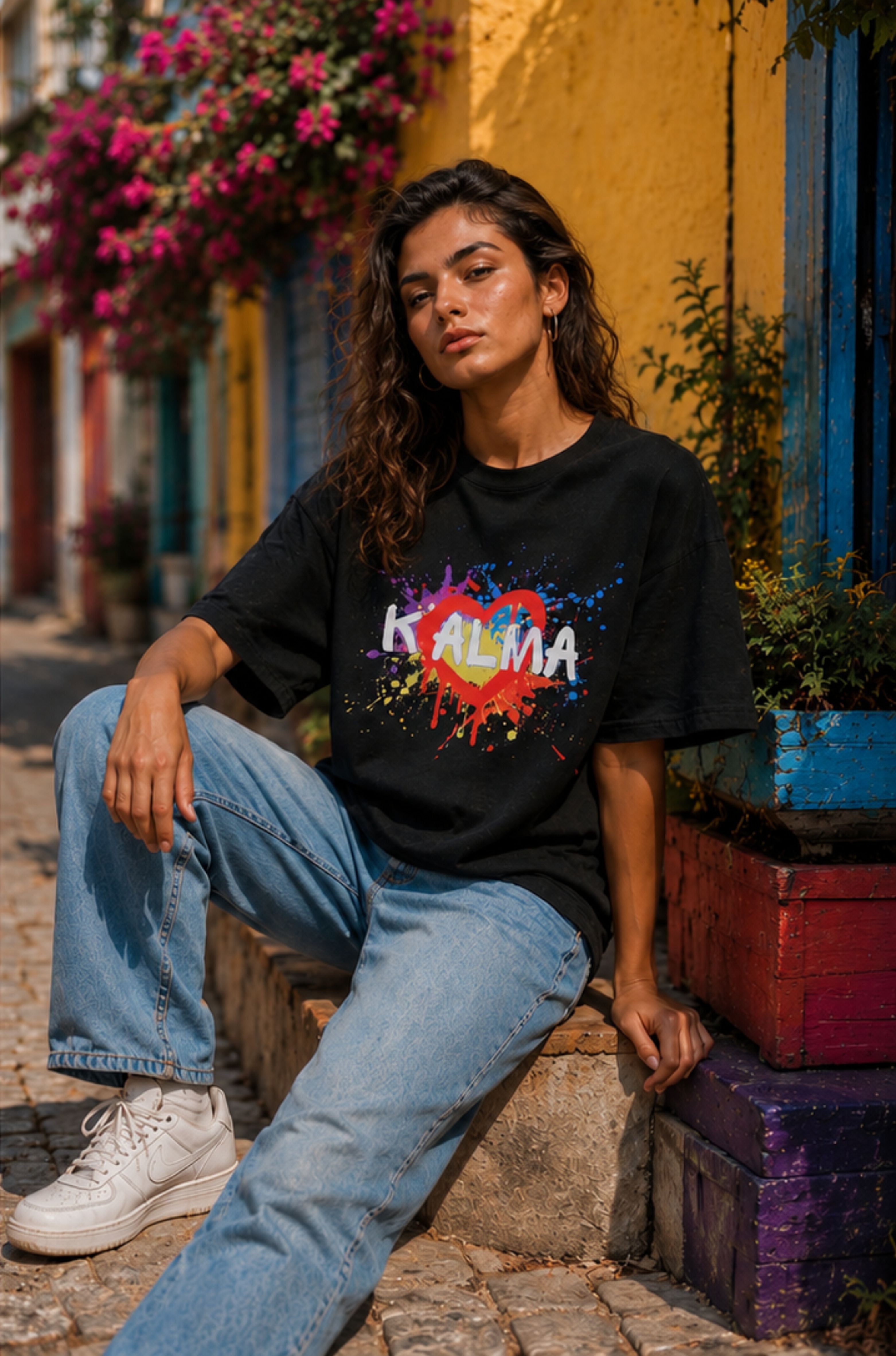 CAMISETA OVERSIZE LOVE IN COLOR NEGRA