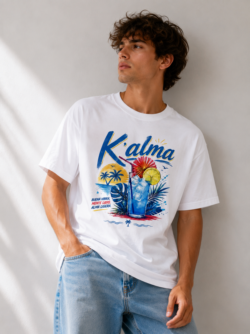 CAMISETA OVERSIZE K'ALMA BLUE TIDE BLANCA