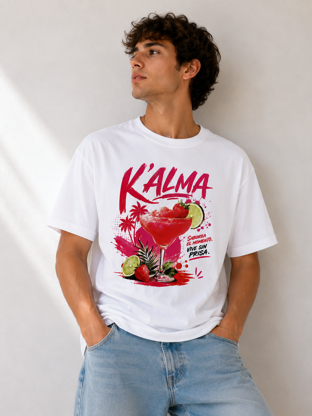 CAMISETA OVERSIZE K'ALMA SUNSET SPLASH BLANCA