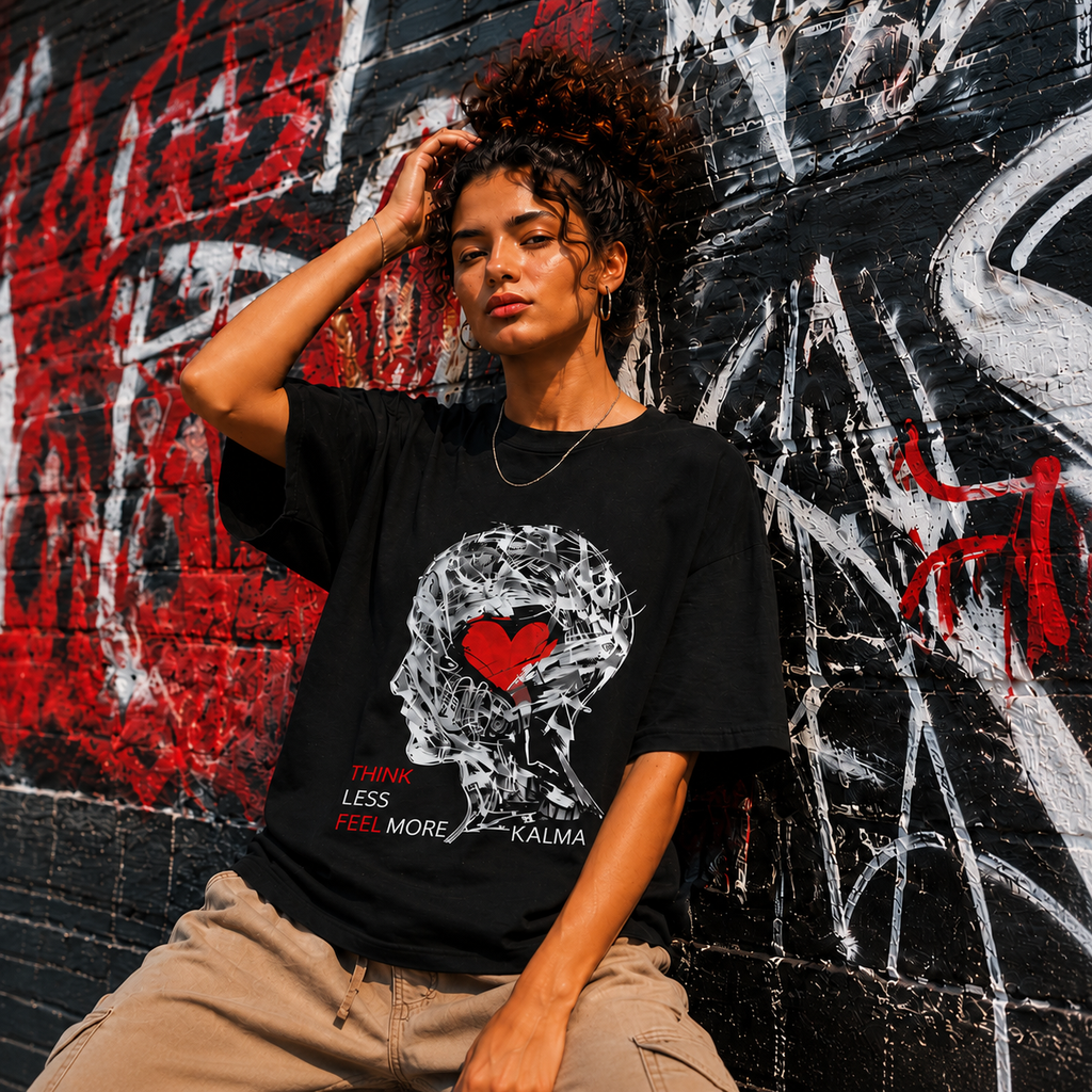 CAMISETA OVERSIZE THINK LESS FEEL MORE NEGRA