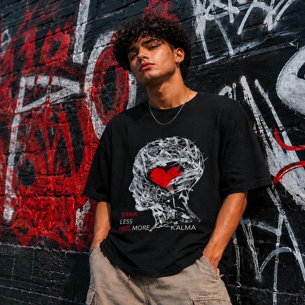 CAMISETA OVERSIZE THINK LESS FEEL MORE NEGRA