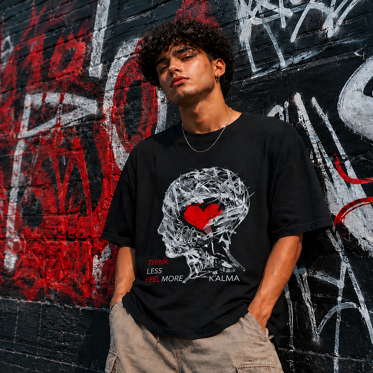 CAMISETA OVERSIZE THINK LESS FEEL MORE NEGRA